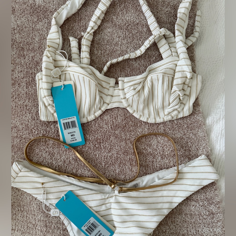 Beach Bunny White and Gold Bikini Set Size M